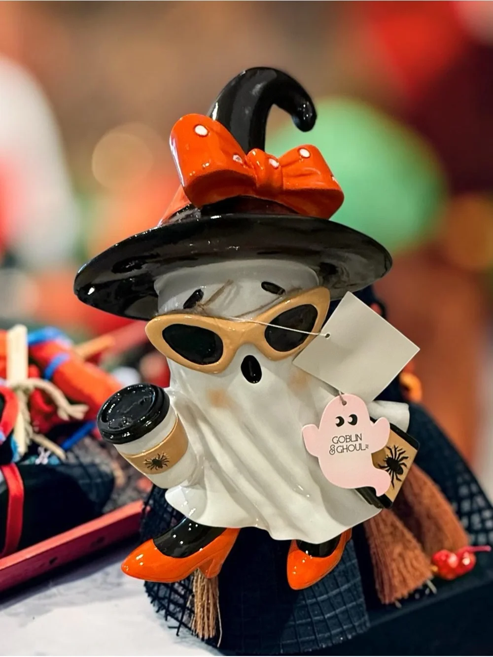 Large Halloween Goblin & Ghoul Ghost Figurine Halloween Decor - Orange & Black